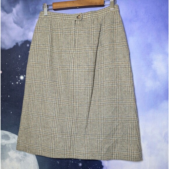 Vintage Wool Plaid A-Line Skirt Size 12 Brown Gray Academia Librarian Preppy - Picture 4 of 7